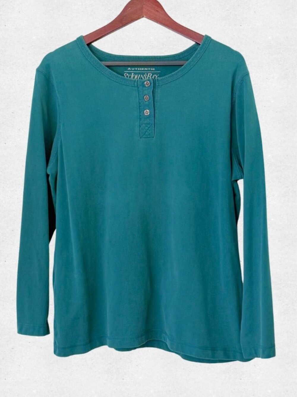 Teal Long Sleeve Cotton Henley Shirt Plus Size 1X St Johns Bay Comfy Outdoors